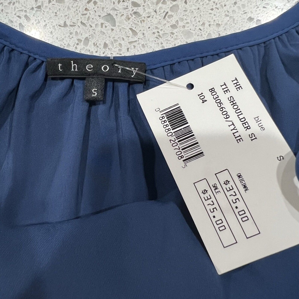 Theory Size S Tylie Maxi Dress Blue Shoulder Tie Spaghetti Strap Elastic Waist - Picture 4 of 11